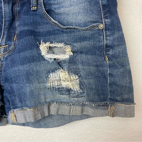 MOSSIMO Denim Distressed Cuffed Mid Rise Midi Denim Shorts Size 4 - Picture 2 of 5